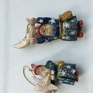 Vintage Pair of Pam Schifferl Santa Ornaments Moon & Stars